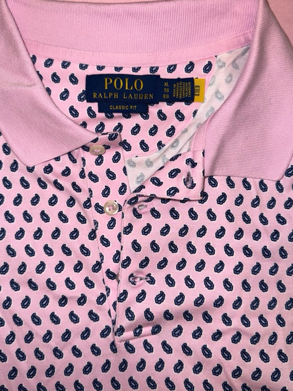 Men’s  Polo Ralph Lauren Classic Fit Pink Paisley Short Sleeve Polo